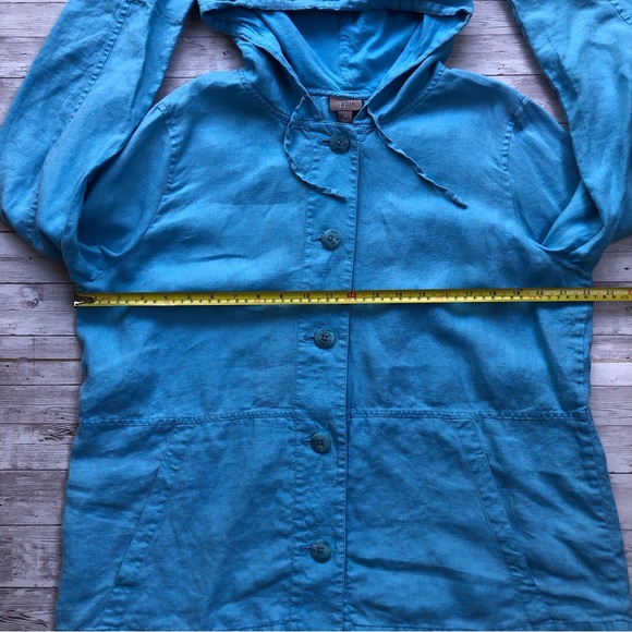 J Jill Womens 100% Linen Jacket Aqua Teal Hooded Pockets Lightweight Size Medium - Picture 5 of 11